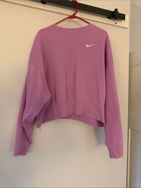 Nike pink slightly cropped Crew Sweatshirt with White Swoosh